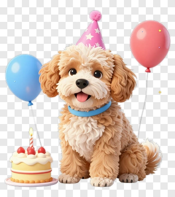 Cute Dog With Birthday Cake And Balloons PNG