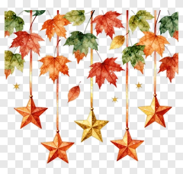 Autumn Leaves And Stars Decoration PNG