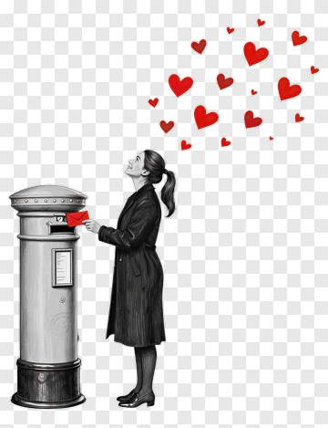 Woman Posting A Letter With Hearts PNG