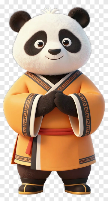 Cartoon Panda Character In Orange Robe PNG