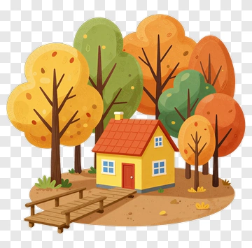 Colorful House Surrounded By Autumn Trees PNG