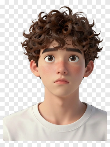 Surprised Boy With Curly Hair PNG