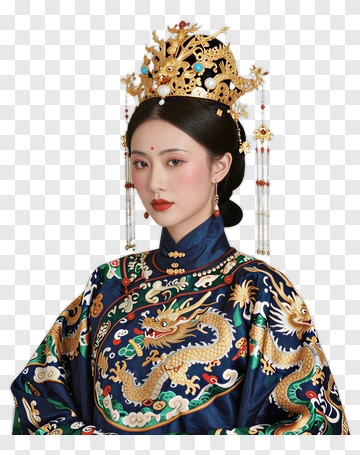 Woman In Traditional Chinese Dress With Dragon Design PNG