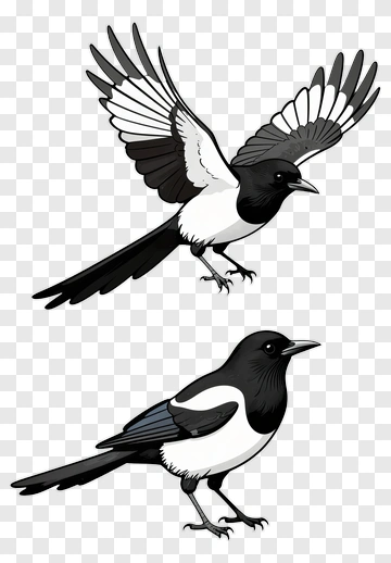 Cartoon Magpie Bird Illustration PNG