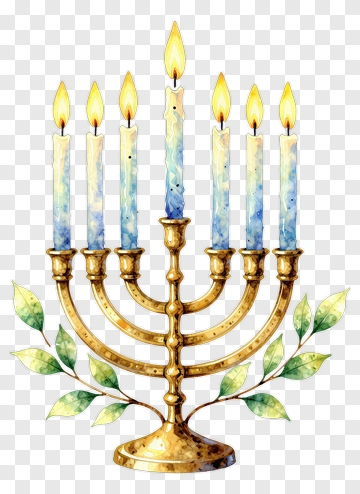 Menorah With Candles And Leaves PNG