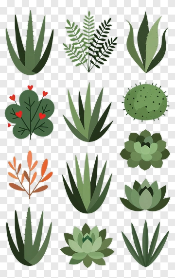 Collection Of Various Green Plants And Succulents PNG