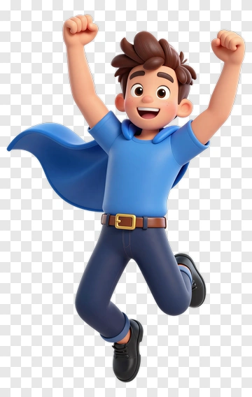 Cartoon Boy Jumping With A Blue Cape PNG
