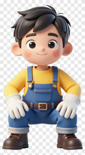 3D Cartoon Boy In Overalls PNG
