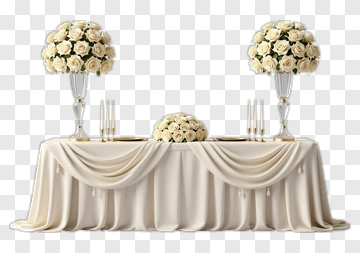 Elegant Wedding Table Decorated With White Roses PNG
