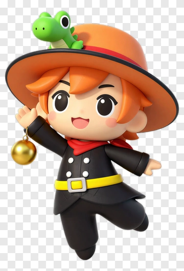 Cartoon Boy With Hat And Green Creature PNG