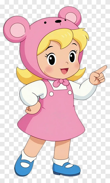Cartoon Girl In Pink Bear Costume PNG