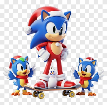 Sonic The Hedgehog With Christmas Birds On A Skateboard PNG