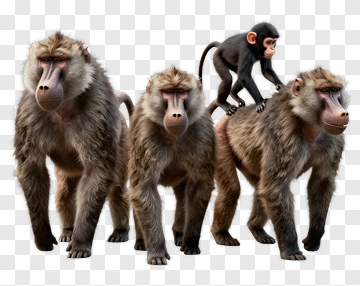 Family Of Baboons With Baby On Back PNG