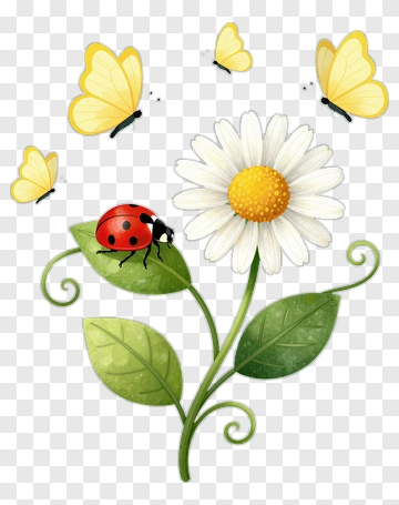Flower With Ladybug And Butterflies PNG