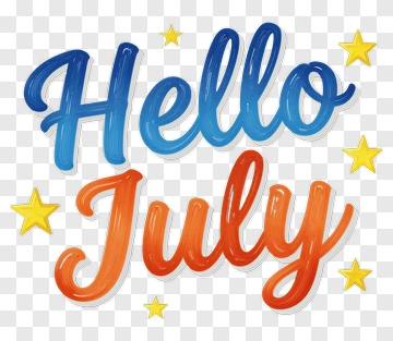 Hello July Greeting With Stars PNG