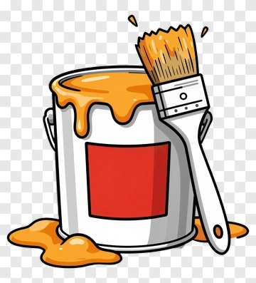 Paint Bucket With Brush And Orange Paint PNG