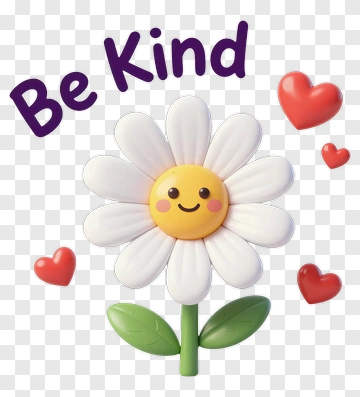 Cartoon Flower With Smiley Face And Hearts PNG