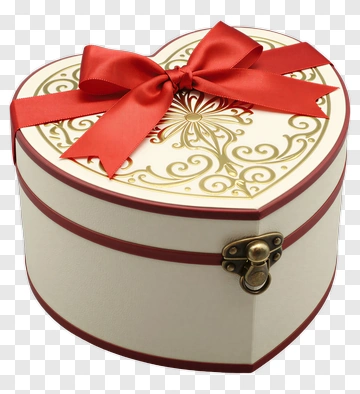 Heart-Shaped Gift Box With Red Ribbon PNG