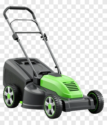 Electric Lawn Mower With Green Accents PNG