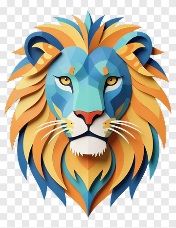 Colorful Paper Cut Lion Head PNG