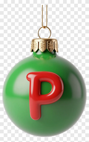Green Christmas Ornament With Red Letter P PNG