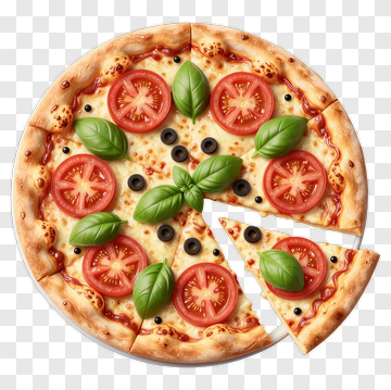 Pizza With Tomatoes And Basil PNG