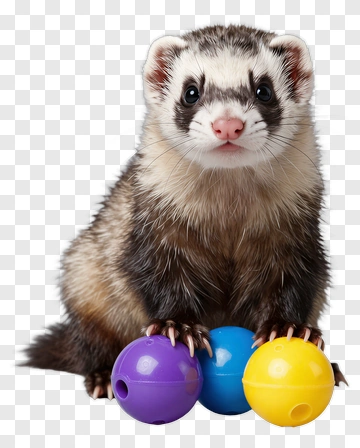 Ferret Sitting With Colorful Balls PNG