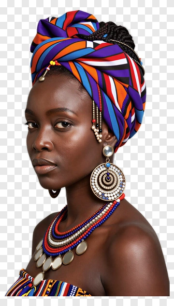 Woman Wearing Colorful Headwrap And Jewelry PNG