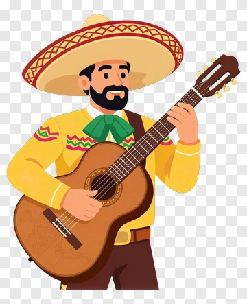 Cartoon Mariachi Playing Guitar PNG