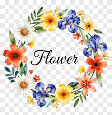 Colorful Flower Wreath With Text PNG