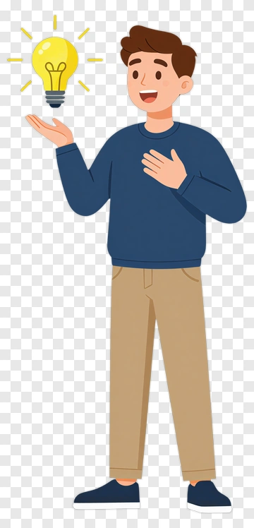 Cartoon Man Holding A Light Bulb PNG