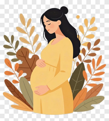 Pregnant Woman In A Yellow Dress Surrounded By Autumn Leaves PNG