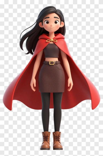 3D Girl Wearing A Red Cape PNG