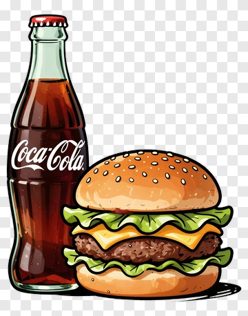 Cartoon Hamburger And Coca-Cola Bottle PNG