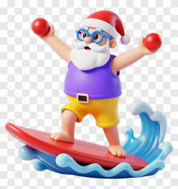 Cartoon Santa Claus Surfing On A Wave PNG