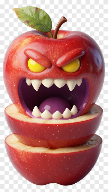 Cartoon Apple Monster With Open Mouth PNG