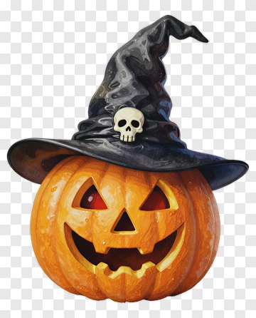 Halloween Pumpkin With Witch Hat And Skull PNG