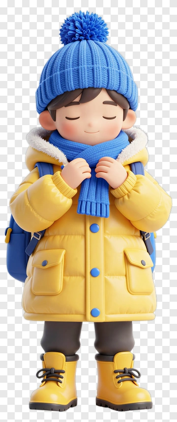 3D Boy In Yellow Winter Jacket With Blue Accessories PNG