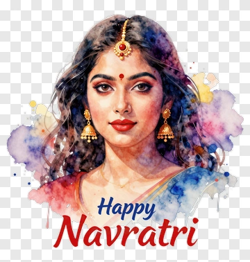 Happy Navratri Celebration With A Woman In Traditional Attire PNG