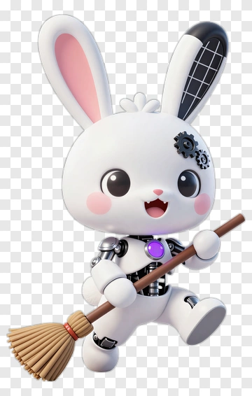 Robot Bunny Holding A Broom PNG