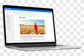 Laptop Displaying Document With Person In Wheat Field PNG