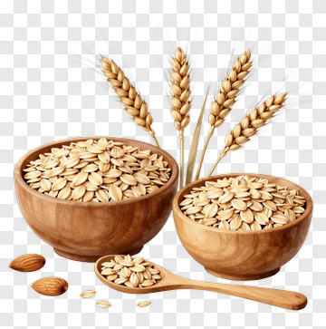 Wooden Bowls Of Oats With Wheat And Almonds PNG