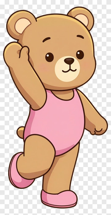 Cartoon Bear Waving In A Pink Outfit PNG