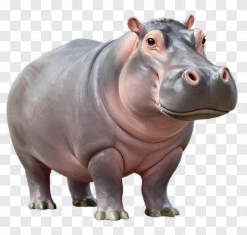 3D Hippopotamus Standing PNG