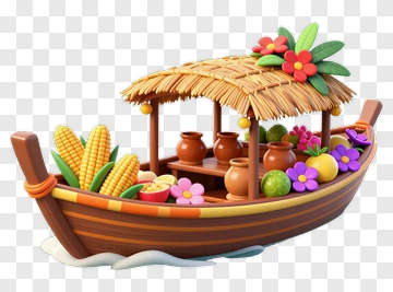 Colorful Fruit And Flower Boat PNG