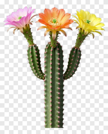 Colorful Cactus With Flowers PNG
