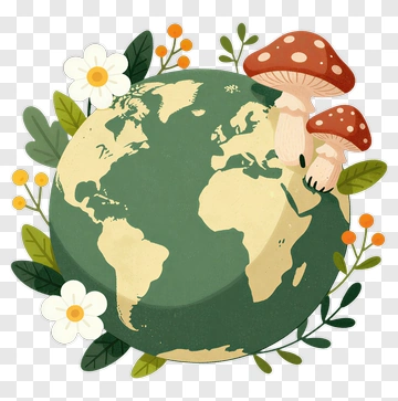 Colorful Earth Surrounded By Flowers And Mushrooms PNG
