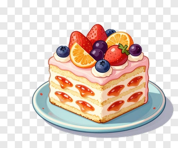 Colorful Cake Slice With Berries And Orange PNG
