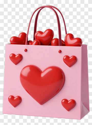Pink Gift Bag Filled With Red Hearts PNG