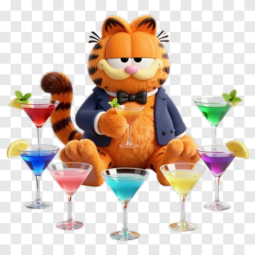 Cartoon Cat Holding A Cocktail PNG